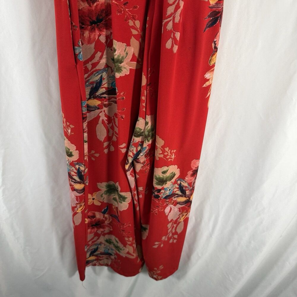 Beige by ECI Jumpsuit Women's Medium Red Floral V-Neck Belted Wide Leg - Picture 11 of 13